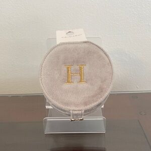Primark Taupe Velvet Jewelry Holder with Gold Initial H